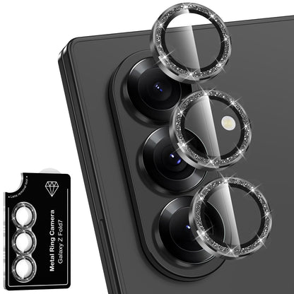 Avocase for Samsung Galaxy Z Fold 7 Camera Lens Protector, Individual Metal Ring Tempered Glass Lens Cover, [Strong Adsorption] Scratch Resistant Ultra-Thin HD Clear Lens Cover, 1 Set-Black Sparkly