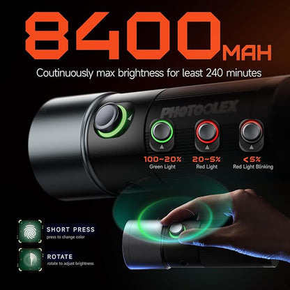 PHOTOOLEX 4 Colors Photography Flashlight, 8400mAh Power Portable Spotlight for Photography, LED Flashlight Aluminum Alloy Light for Video Recording & Vlogging, Sunset Light Rechargeable Flashlights