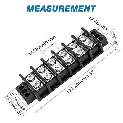 GLOSO Marine Terminal Blocks TBD Double Row Stainless 10-22 AWG Cu, 30A/600V- 1 Pack, 6 Poles