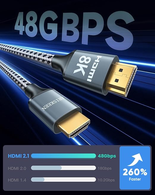ARISKEEN 8K HDMI Cable 40FT, 48Gbps High Speed HDMI 2.1 Cable, 8K 60Hz, 4K 120Hz 144Hz Support for HDR 10, HDCP 2.2 2.3, eARC, DTS:X, Braided HDMI Cord Compatible with Laptop/HDTV/Monitor - 40 Feet