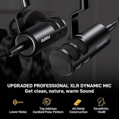 MAONO Podcast Equipment Bundle for 2: Audio Interface Mixer with 2 XLR Dynamic Mic and 2 Headphone Noise Reduction Podcast Streaming MaonoCaster E2 Gen2
