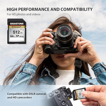 [5-Yrs Free Data Recovery] GIGASTONE 512GB Memory Card 4K Pro Series Speed Up to 100MB/s Compatible with Canon Camcorder, A1 V30 UHS-I