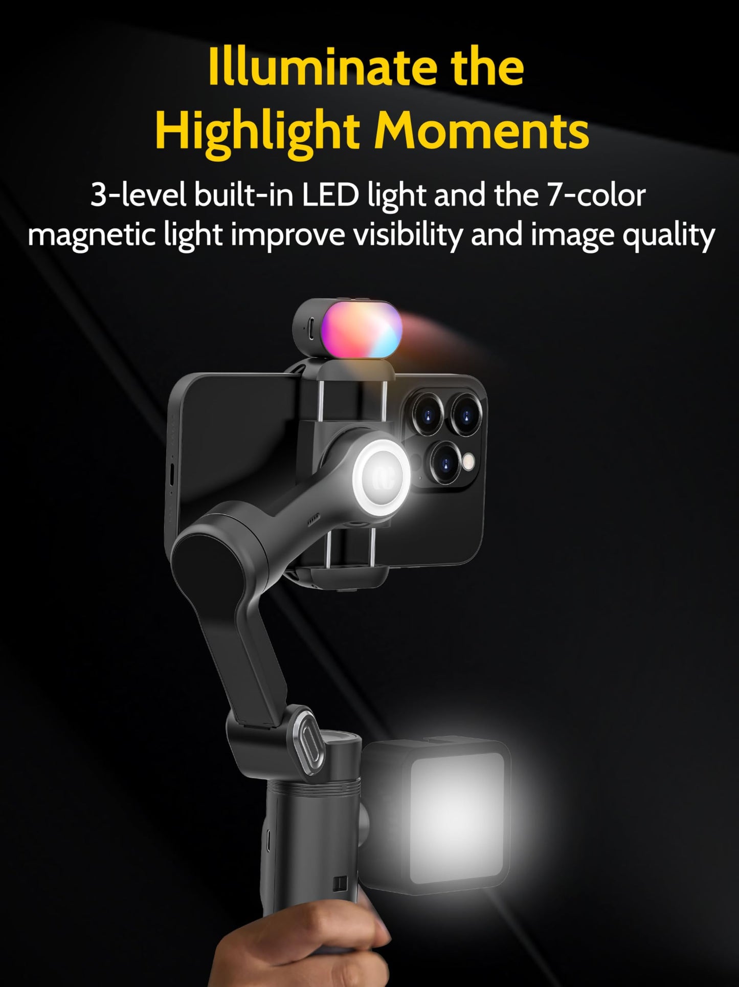 AOCHUAN 3-Axis Gimbal Stabilizer for iPhone & Android w/RGB Light, Handheld Phone Gimbal for Video Recording w/AI Tracking,1/4 Thread, Extendable Tripod, Padded Carry Bag(Smart X Complete Combo1)
