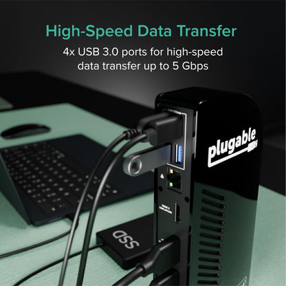 Plugable USB-C Triple Monitor Docking Station, 13-in-1, 100W Charging