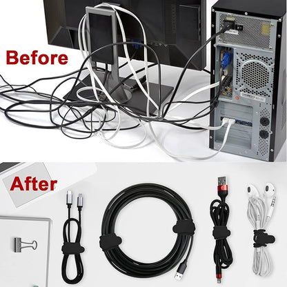 Nearockle 16Pcs Silicone Cable Straps Wire Organizer for Bundling Earphone, Phone Charger, Computer Cords, Reusable Cable Ties Cord Organizer in Home,Office,Kitchen,School(Black)