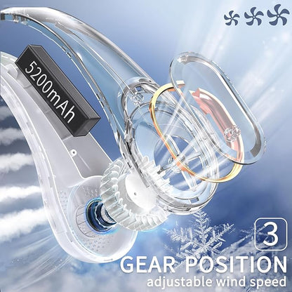 FrSara Neck Fan, Portable Personal Fan Strong Wind, 5200mAh, Air Volume,360° Cooling, No Hair Twisting, Air Volume On 2 Sides, Non-Slip, Quick Charge, Long Use Time, Birthday Gift for Women, Dad, Men