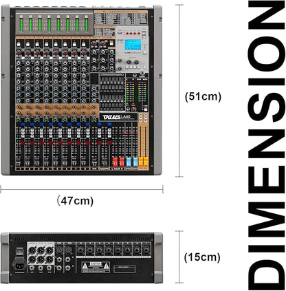 Professional Audio Mixer, 12 Channel Sound Board Mixing Console, Dual DSP Reverb Studio Mixer Board, Dual 7-Band EQ, 48V Phantom Power, 4 Group Stereo Output Input, PAD