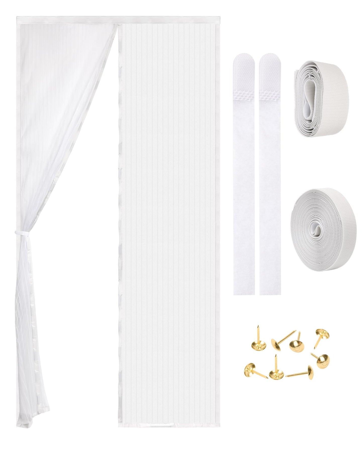 Amzjjle Magnetic Screen Door - Self Sealing, Heavy Duty, Hands Free Mesh Partition Keeps Bugs Out Let Breeze in- Pet and Kid Friendly - Keep Open Feature (White, Fit Door Size 34 x 78 Inch)