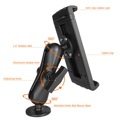 VINmounts Aluminum Heavy Duty Shockproof Tablet Mount for Truck,1.5" Ball Drill Base Tablet Holder for Car, Compatible with 7.5''-13'' Tablets/iPad, iPad,for Car,Boat, Dashboard,RV