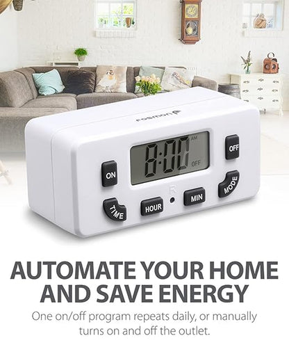 Fosmon Digital Timer for Electrical Outlets, Indoor 24 Hour Light Timer Programmable, Mini Plug in Outlet for Lamps, Fans, Grow Lights, 2 On/Off Programs, 15A/1875W, ETL Listed