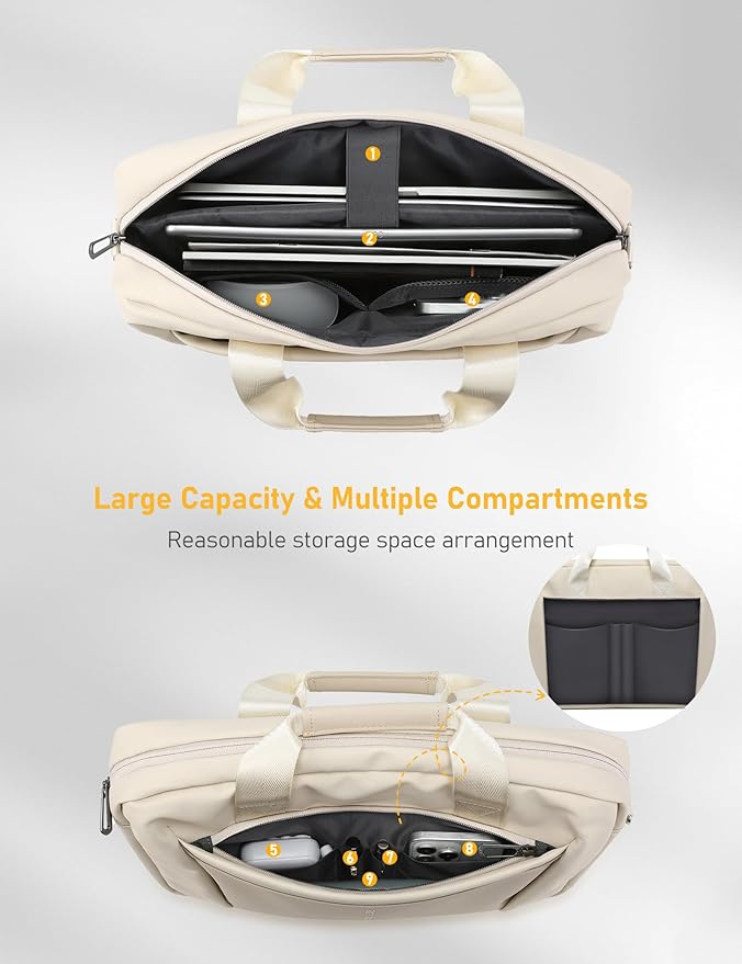 13-14 Inch Laptop Shoulder Bag Business Briefcase Water Resistant Computer Messenger Bags Compatible with MacBook Pro 14, MacBook Air 13 M4, HP, Dell, ASUS Notebook, Pearl White