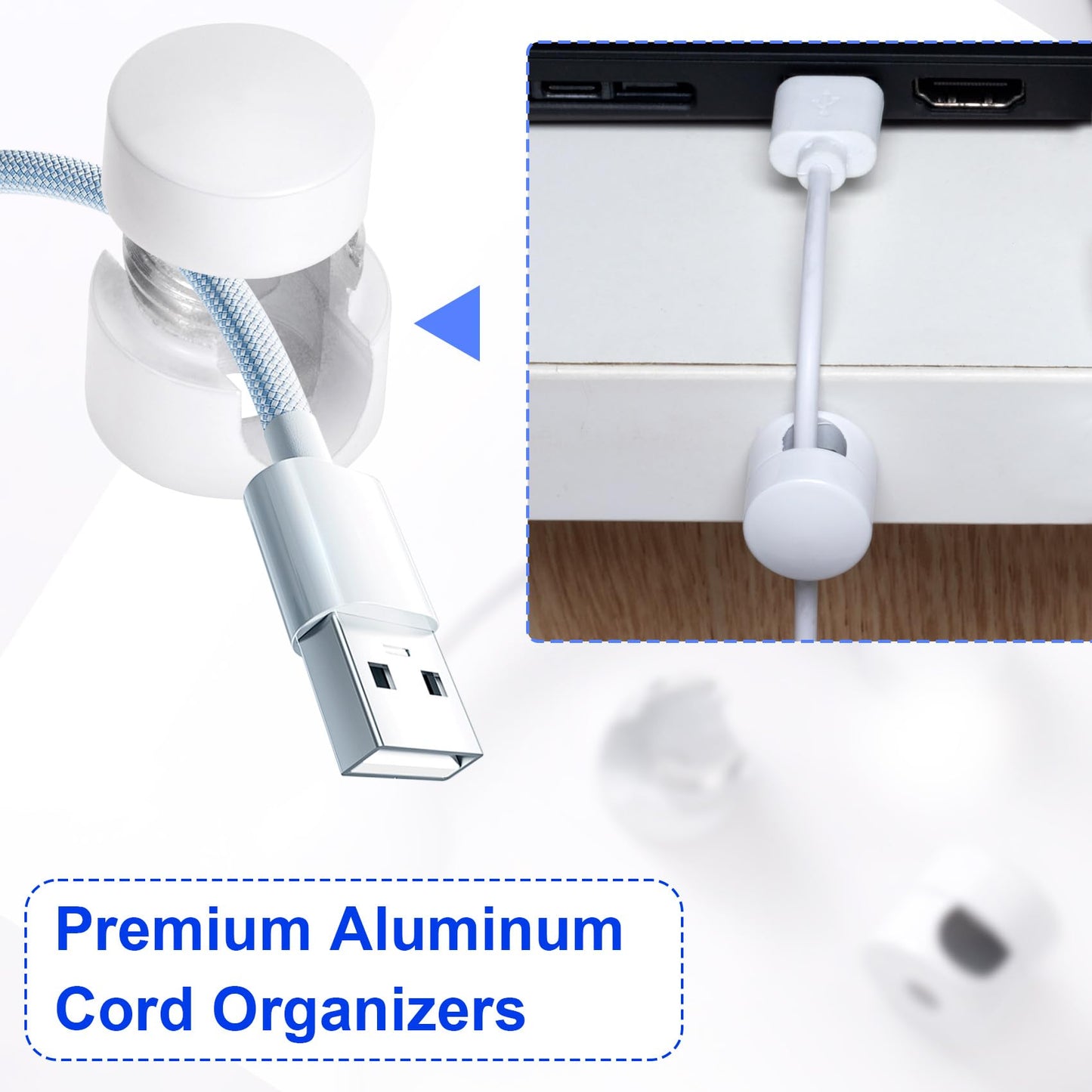 SmallCat 2 Sets Charger Holders for Cords, White Adjustable Cable Anchor Holders, Adhesive Metal Cord Clips, Cable Management Wire Organizers for Desk, Office, Nightstand