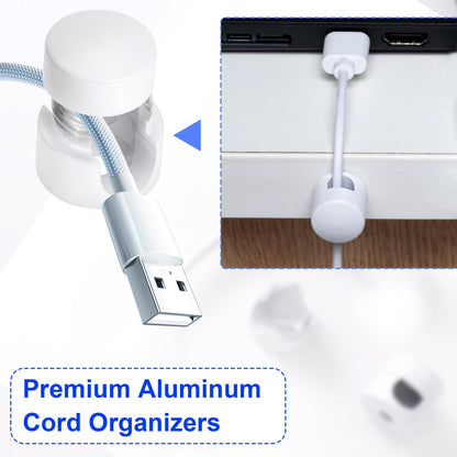 SmallCat 2 Sets Charger Holders for Cords, White Adjustable Cable Anchor Holders, Adhesive Metal Cord Clips, Cable Management Wire Organizers for Desk, Office, Nightstand