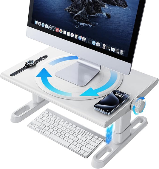 NIFBANG Monitor Stand Riser for Desk,360°Rotation Freely Height Adjustable by Knob,4.4-5.8 Inches,Ergonomic Monitor Stand Mount, Desktop Monitor Stands Riser for Computer,Laptop,Printer,Tv,White