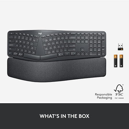 Logitech ERGO K860 Wireless Ergonomic Keyboard - Split Keyboard, Wrist Rest, Natural Typing, Stain-Resistant Fabric, Bluetooth and USB Connectivity, Compatible with Windows/Mac, Black