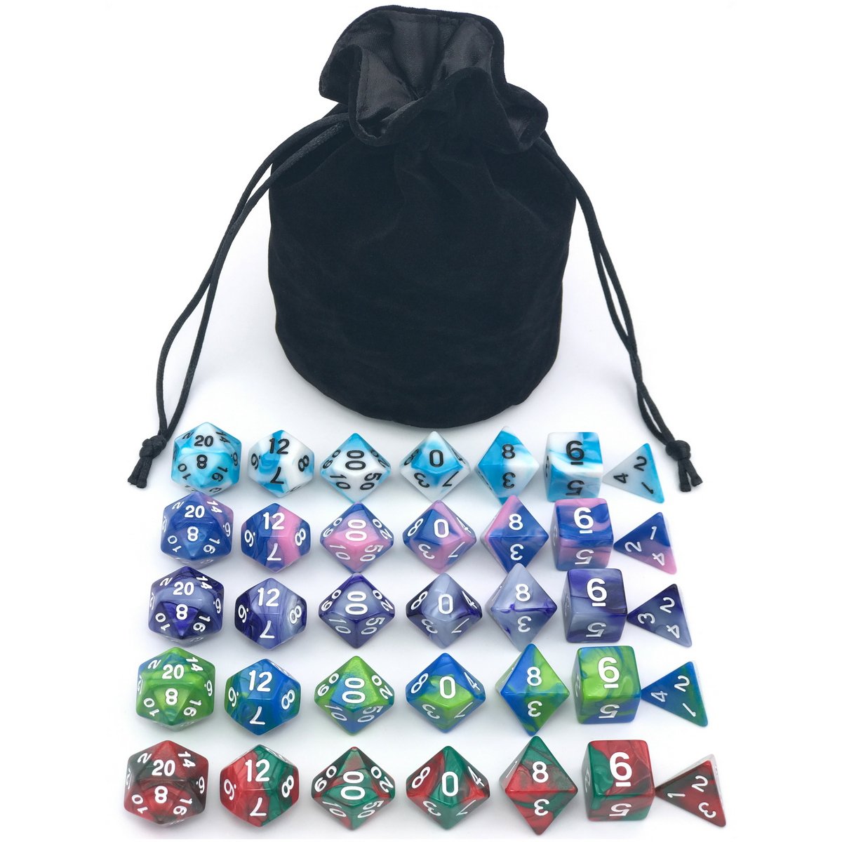 Dice Set for Dungeons&Dragons, DND, RPG Games, Polyhedral Dice Set, Assorted Dice Set, 35 Total, 5 Sets with Drawstring dice Pouch