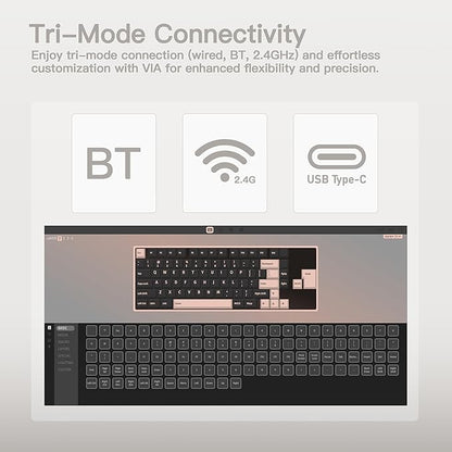 KEEBMONKEY WOBKEY Rainy 75 CNC Aluminum HMX/JWK/Cocoa Switches Triple-Mode Connectivity Mechanical Keyboard with Superior Acoustics, RGB/FR4/Silver SUS304/7000mAh/Cocoa Switch (Pro - Luna)