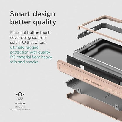 VRS DESIGN Terra Guard Modern for Galaxy Z Fold 4 5G (2022), Premium Modern Neat Style [Anti Scratch Hinge Protection] Case with Tempered Glass Screen Protector (Pink Sand)