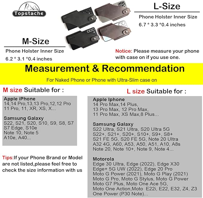 Topstache Leather Belt Phone Pouch for Galaxy S25/S24 Ultra & Plus - Belt Clip & Loop Cell Phone Holster for iPhone 17/16 Pro Max & Plus - Magnetic Closure Leather Case Holder, L,Black