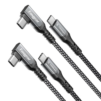 Fasgear 100W USB C to Type C 90-Degree Cable, 2 Pack 6ft USB 3.1 Gen 2 10Gbps Data Power Delivery Cord Compatible for VR Headset,PD Docking Station,Hard Drives,Mac-Book,4K Displays (6ft, Black)