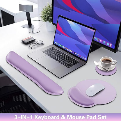Mouse Pad with Wrist Rest Set, 3-in-1 Wrist Support Mousepad Set, Gaming Mat Pad with Anti-Skid Base,Ergonomic Mouse Pad Purple,Memory Foam Gel Wrist Rest for Computer Keyboard