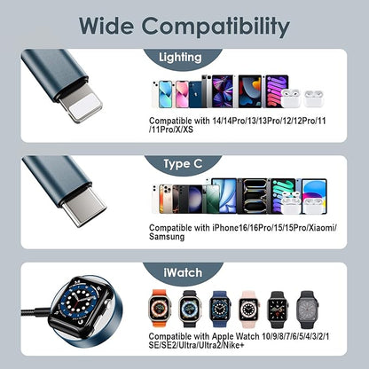 2Pack Short 8inch 3 in 2 Multi Charging Cable for Apple Watch Charger USB C iWatch Charger Fast Charging Cable Compatible with iWatch Ultra/SE/10/9/8/7/6/5/4/3/2/1 iPhone 16/15/14/13/Galaxy S23