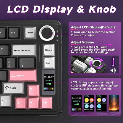 AULA S75 PRO Wireless Mechanical Keyboard with Screen&Knob, 75% Hot Swappable Gaming Keyboard with Pre-lubed Switches, RGB Backlit, PBT Keycaps Creamy Sounding Pc Gaming Keyboards