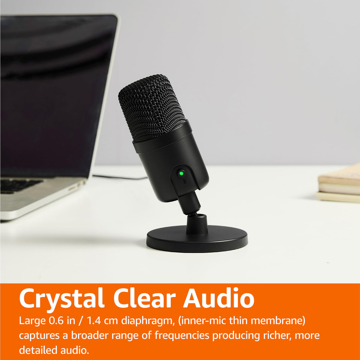 Amazon Basics Condenser Microphone for PC, Cardioid Pickup, USB Mic for Streaming, Recording, and Podcasting, 360° Adjustable Stand, Plug and Play, 5.8" x 3.4", Black