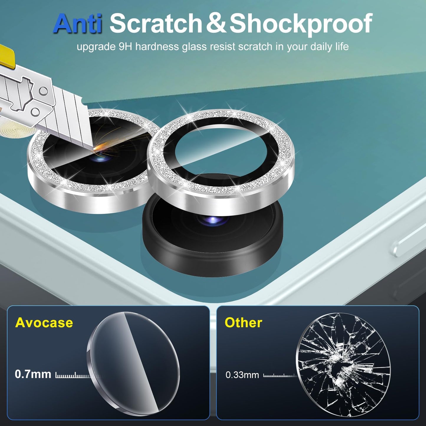 Avocase for Samsung Galaxy Z Flip 7 Camera Lens Protector, Individual Metal Ring Tempered Glass Lens Cover, [Strong Adsorption] Scratch Resistant Ultra-Thin HD Clear Lens Cover, 1 Set-Silvery Sparkly