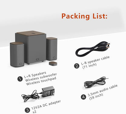 KEiiD 2.1 Bluetooth Computer Speakers with Wireless Subwoofer and Wireless Touchpad for Desktop Laptop Pc Stereo Gaming Speakers, 4 EQ Modes, Aesthetic Style with Great Sound Quality