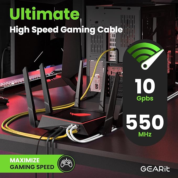 GearIT Cat 6 Ethernet Cable (10-Pack 15 Feet) Cat6 Network Patch, 10Gbps, RJ45, Snagless Cord, Gold-Plated Connectors, Internet for PC, TV, Tablet, Router, Printer, Servers, IT Data Center - Yellow