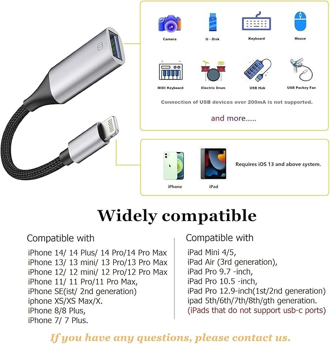 IVSHOWCO Lightning to USB Adapter [Apple MFi Certified], USB Camera Adapter for iPhone, iOS OTG Cable Adapter, Supports Flash Drive, Card Reader, Mouse, Keyboard