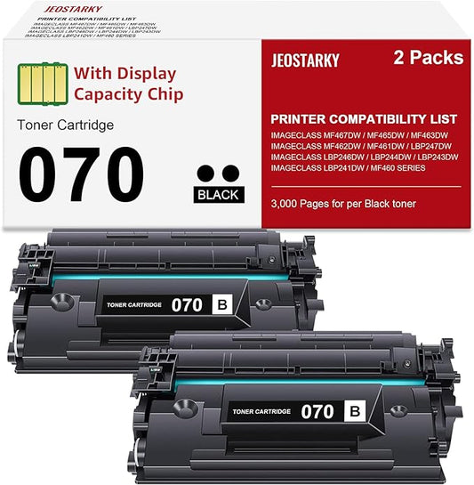 Jeostarky Compatible for Canon 070 Black Toner Cartridge Replacement for Canon 070h CRG070 Toner for Canon ImageCLASS MF465dw MF462dw MF460dw LBP246dw LBP247dw LBP243dw LBP240dw Laser Printer 2 Pack