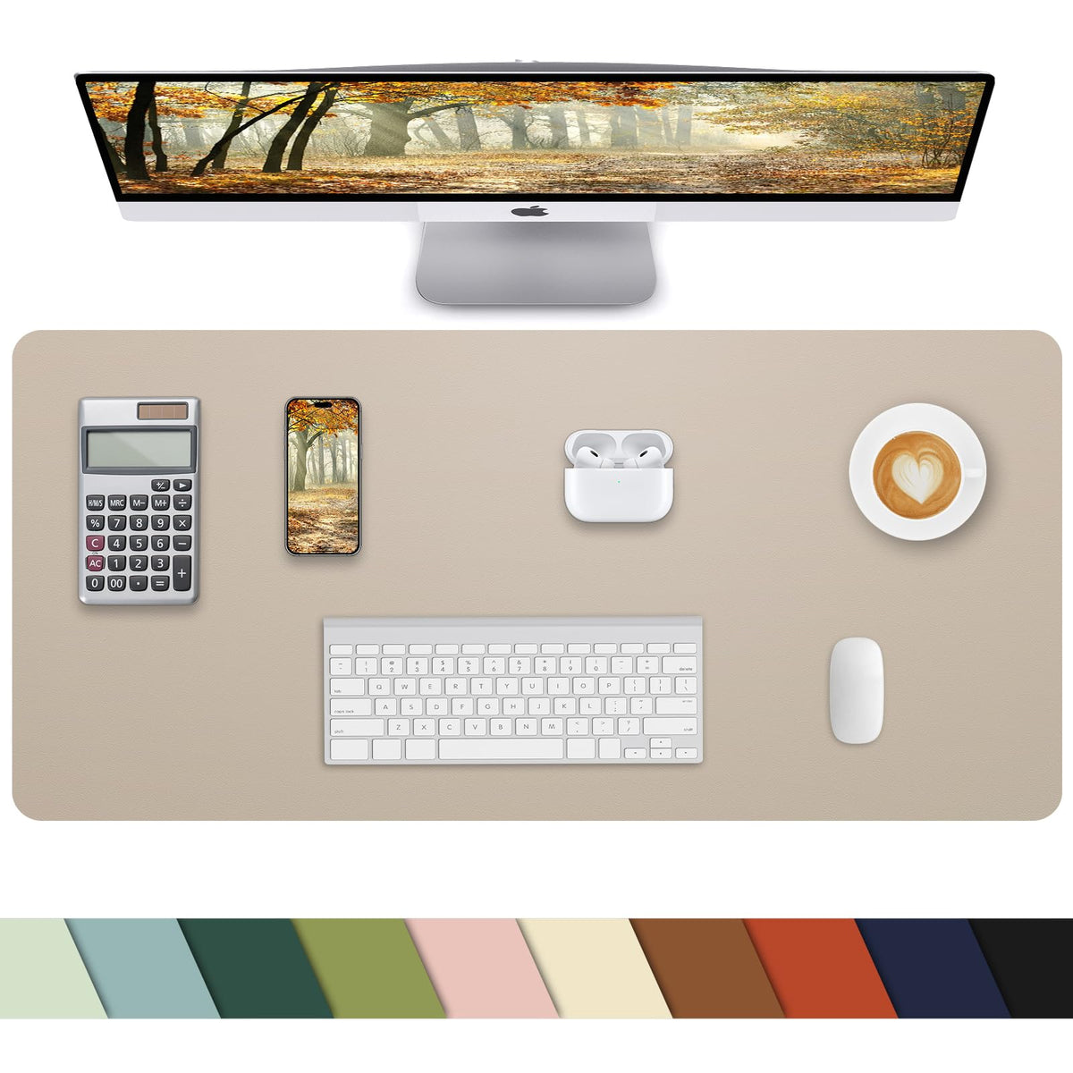 Leather Desk Pad Protector, Office Mat, Large Mouse Pad, Non-Slip Blotter, Laptop Pad, Waterproof Writing Pad for Office & Home (Grey Blue, 40" x 17")