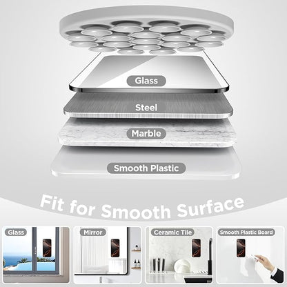 Magnetic Suction Cup Phone Mount for MagSafe Case, Silicone Hands-Free Grip Holder for iPhone and Android, Mirror Shower Phone Stand for Makeup FaceTime Gym Kitchen Bathroom, Light Gray