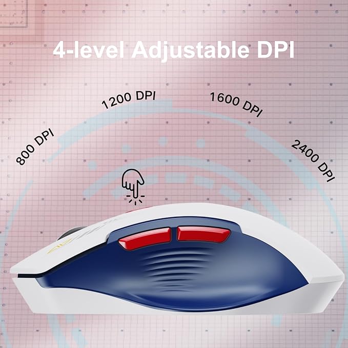 Wireless Mouse, [Upgraded] Visible Battery Display，Rechargeable Laptop Mouse Wireless 2.4G USB, 4 Adjustable DPI Levels,Optical Mouse Wireless for Laptop PC Computer,White and Blue