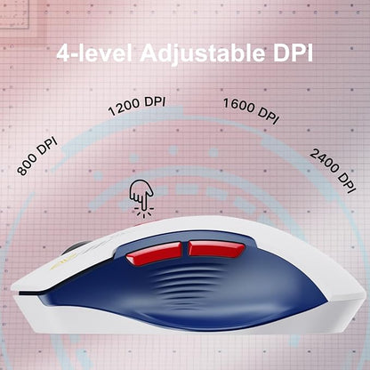 Wireless Mouse, [Upgraded] Visible Battery Display，Rechargeable Laptop Mouse Wireless 2.4G USB, 4 Adjustable DPI Levels,Optical Mouse Wireless for Laptop PC Computer,White and Blue