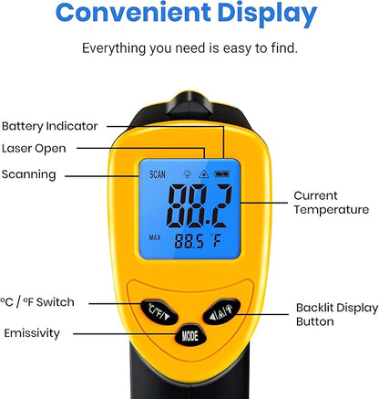 Etekcity Infrared Thermometer Temperature Gun 1080, -58°F to 1130°F for Meat Food Pizza Oven Griddle Accessories, Heat Gun for Cooking, Kitchen, Fridge, Reptile,BBQ