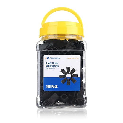 Cable Matters 100-Pack Cat6 / Cat5e RJ45 Strain Relief Boots, RJ45 Boot, Cat 6 Boot, Cat6 Ethernet Boots, Black, Suitable for 6.5mm (0.25in) Ethernet Cables