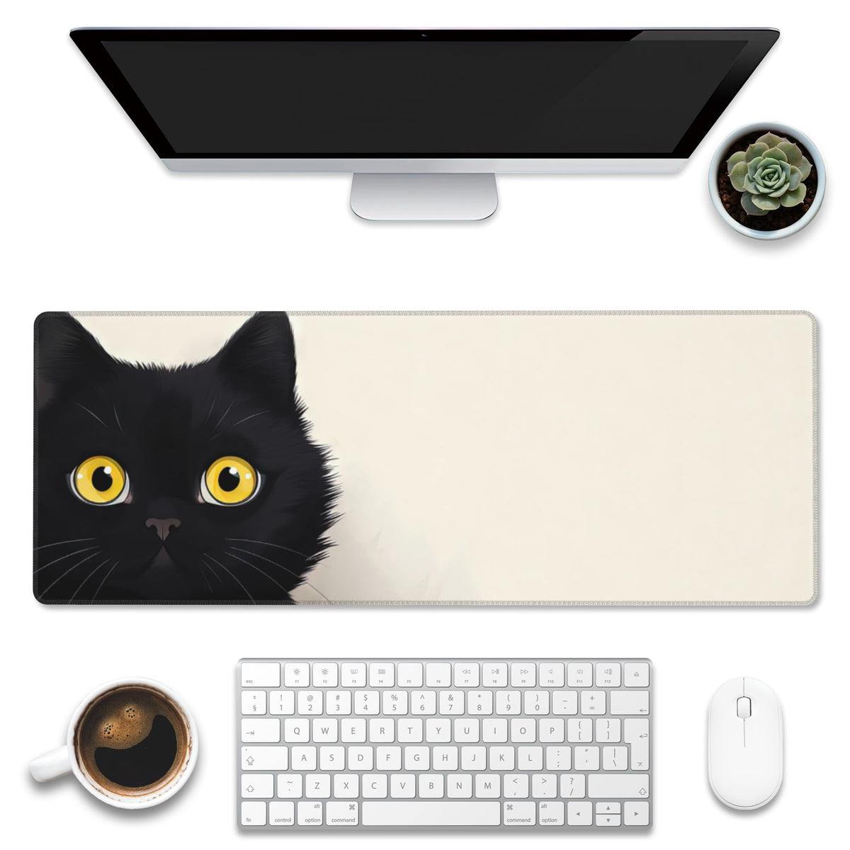 Eflxamz Large Gaming Mouse Pad, Koi Fish Ink Painting Desk Mat, Golden Line Lotus Desk Pad, Extended Big Computer Keyboard Mouse Pad with Non-Slip Base and Stitched Edge, 31.5"x11.8"
