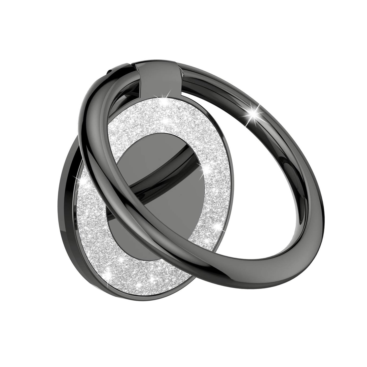 Pikabo Adhesive Phone Ring Holder Stand, 360° Rotation Cell Phone Finger Ring Kickstand, Glitter Phone Grip for Smartphones. (Glitter Black)