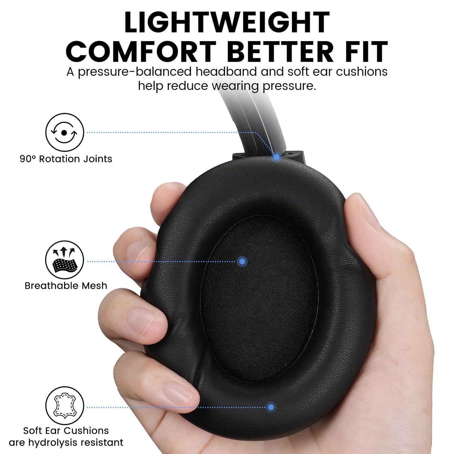 1Mii Y8+ Noise Cancelling Headphones Bluetooth 6.0 Over-Ear Wireless, Black