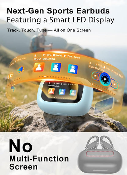 Wireless Earbuds, ANC Noise Cancelling Sport Ear Buds with Multifunctional Touch Screen, Bluetooth 5.4 Headphones, Bass Stereo Sound, 5 EQ Over The Ear Earbuds for Sports/Workout/Gym-Sky Blue