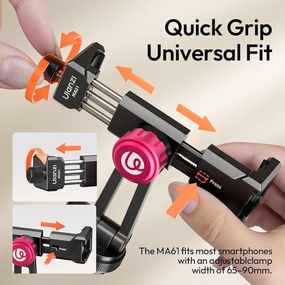 ULANZI MA61 Metal Phone Tripod Mount with Cold Shoe, 360° Adjustable Hot Shoe Camera Phone Mount for iPhone 16 15 14 Pro Max, Samsung Galaxy, Aluminum Alloy Clamp for Vlogging, Live Streaming, Video
