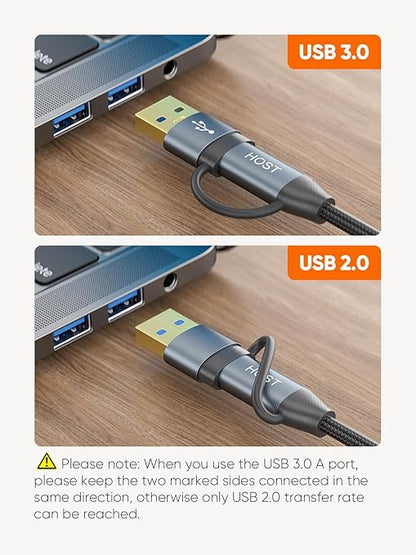 CableCreation 4FT USB C Hard Drive Cable, 5Gbps USB A/C to Micro B, Compatible with iPhone 15/16 Series, WD, Seagate External Hard Drive, Camera, Grey
