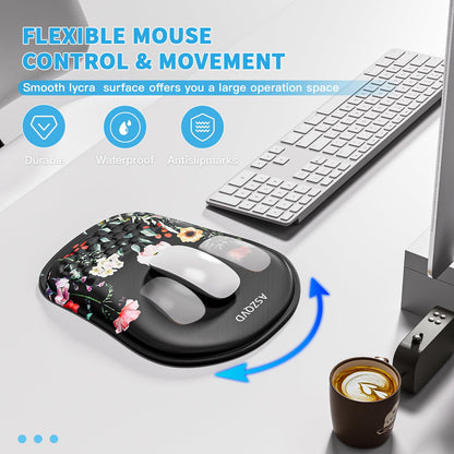 Aszqvd Ergonomic Mouse Pad with Wrist Support, Floral Mousepad for Desk