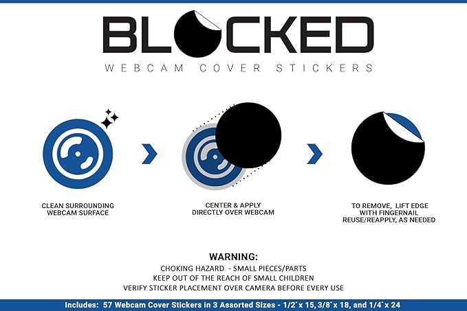 BLOCKED Stackable Webcam/Camera Vinyl Covers | 57 Low-Tack Restickable Webcam Sticker | Multiple Sizes | White 57-Pack (Ultra Glossy)