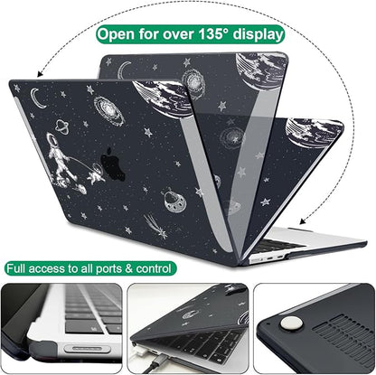 for MacBook Air 13.6 inch Case 2025 2024 2023 2022 Release M4 A3240 M3 A3113 M2 A2681, Black Printed Plastic Hard Shell Case Cover for Mac Air 13.6 M4 Chip Touch ID, Astronauts Space Dog