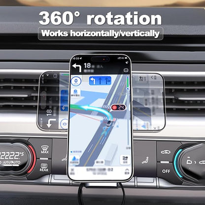 3 in 1 Wireless Car Charger, 15W Fast Charging Phone Holder Foldable Magnetic Mount Fit for All iPhone Android Phone, iWatch, Airpods Wireless Earphone