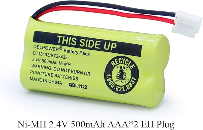 BT18433/BT28433 2.4V 500mAh Ni-MH Battery Pack Rechargeable Compatible with BT184342 BT284342 BT-8300 BATT-6010 BT1011 BT1018 BT1022 BT1031 89-1326-00-00/89-1330-01-00/CPH-515D (Pack of 6)